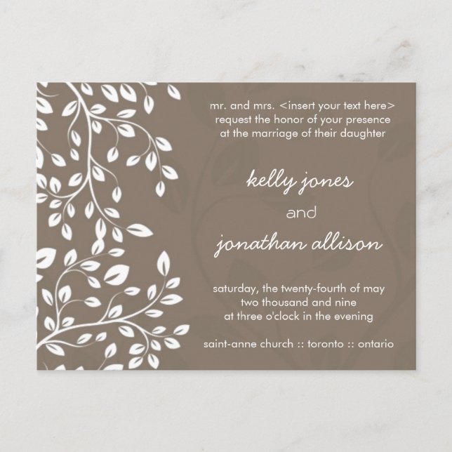Carte Postale Invitation de mariage classique et élégante (Devant)