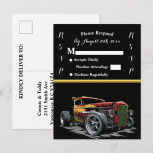 Carte Postale Invitation de mariage et Hot Rod