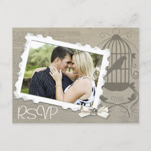 Carte Postale Invitation de mariage vintage RSVP avec photo