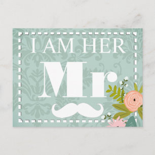 Carte Postale Invitation de Mint Mariage damassé moderne