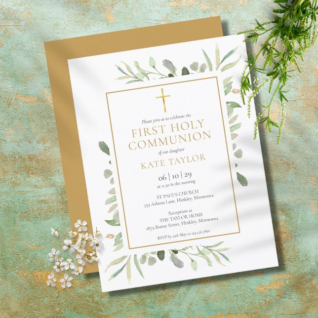 Carte Postale Invitation de première communion verte (Créateur téléchargé)