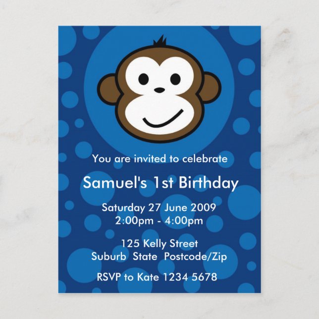 Carte Postale Invitation de Singe Cheeky [bleu] (Devant)