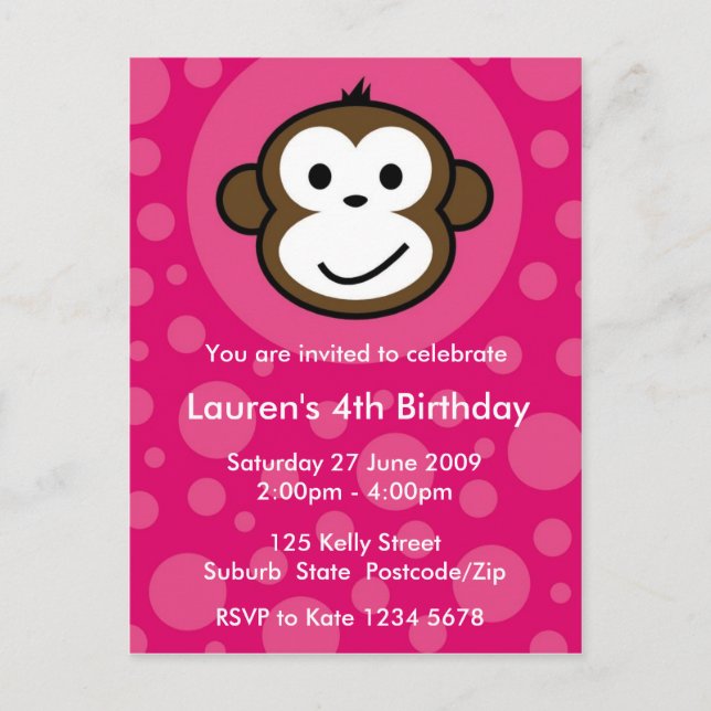 Carte Postale Invitation de singe Cheeky [rose] (Devant)