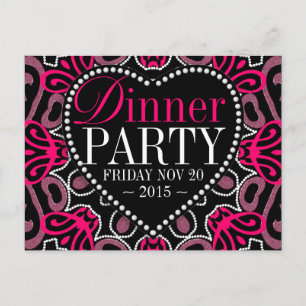 Carte Postale Invitation de soirée Tribal Hot Pink Black