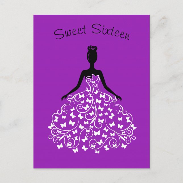 Carte Postale Invitation de Sweet sixteen de papillon pourpre (Devant)