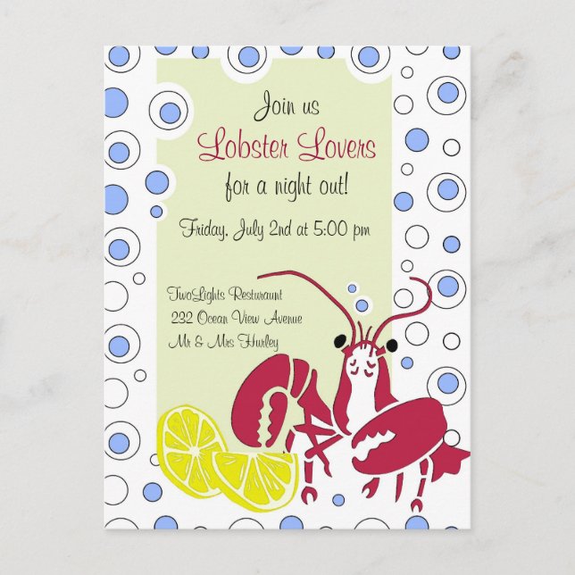 Carte Postale Invitation des amateurs de homard (Devant)