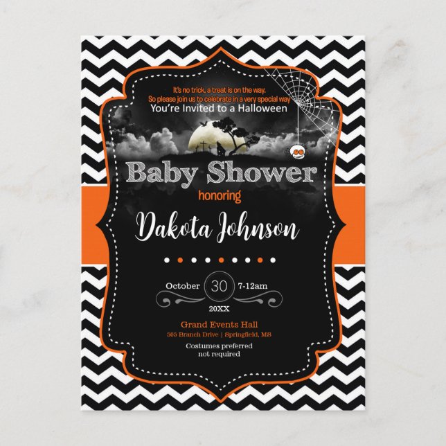 Carte Postale Invitation d'Halloween Baby shower Chevron (Devant)