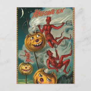 Carte postale Invitation diable Halloween vintage