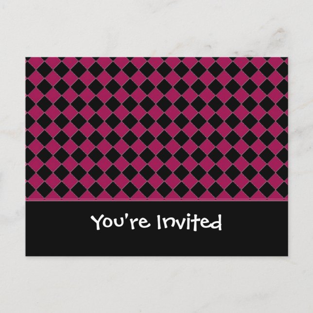 Carte Postale Invitation diamant rose et noir (Devant)