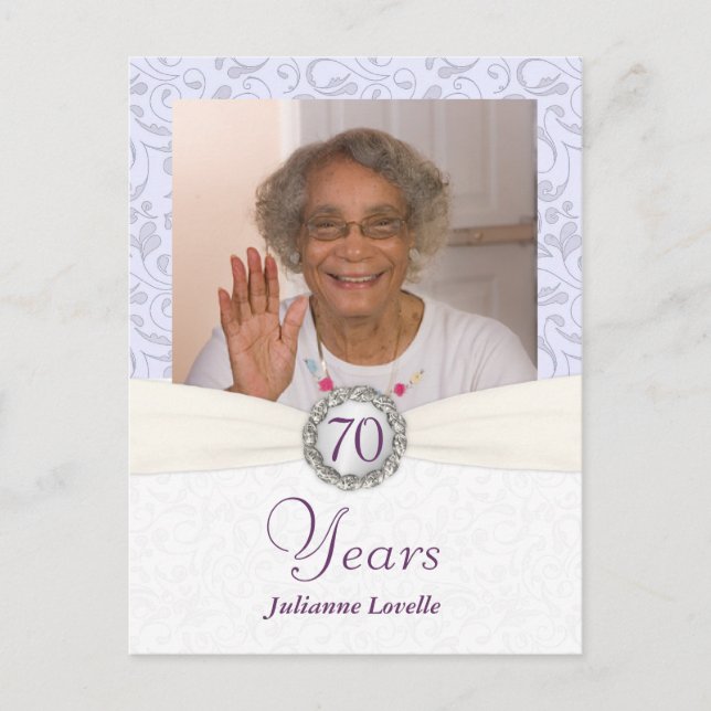 Carte Postale Invitation du 70e anniversaire - Lavender Damask é (Devant)
