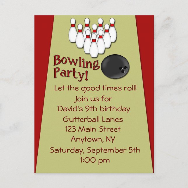 Carte Postale Invitation du Bowling Party (Devant)