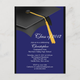 Carte Postale Invitation du Casquette de Graduation Black Blue