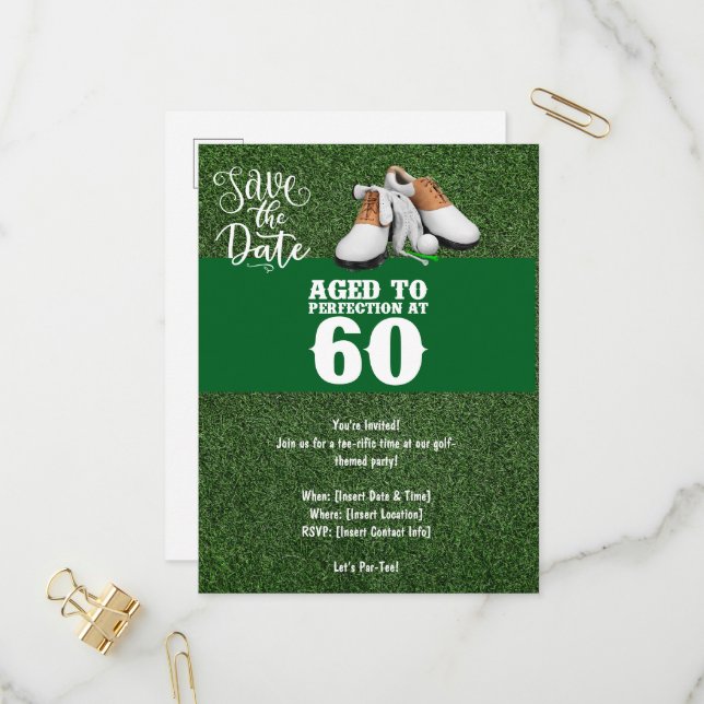 Carte Postale Invitation du Golf Party Enregistrer la date 60e a (Devant/Arrière en situation)