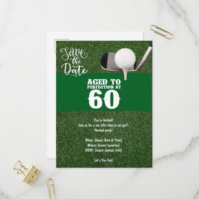 Carte Postale Invitation du Golf Party Enregistrer la date 60e a (Devant/Arrière en situation)