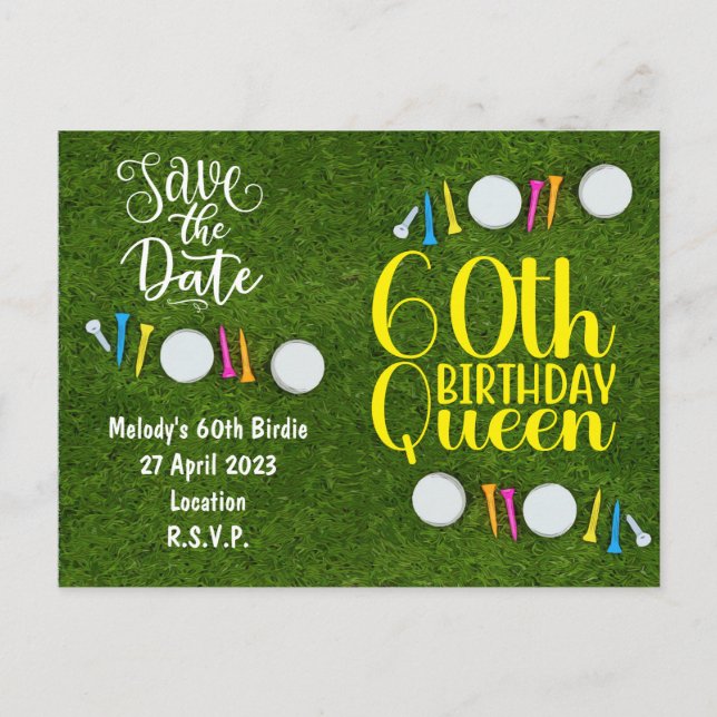 Carte Postale Invitation du Golf Party Enregistrer la date 60e a (Devant)