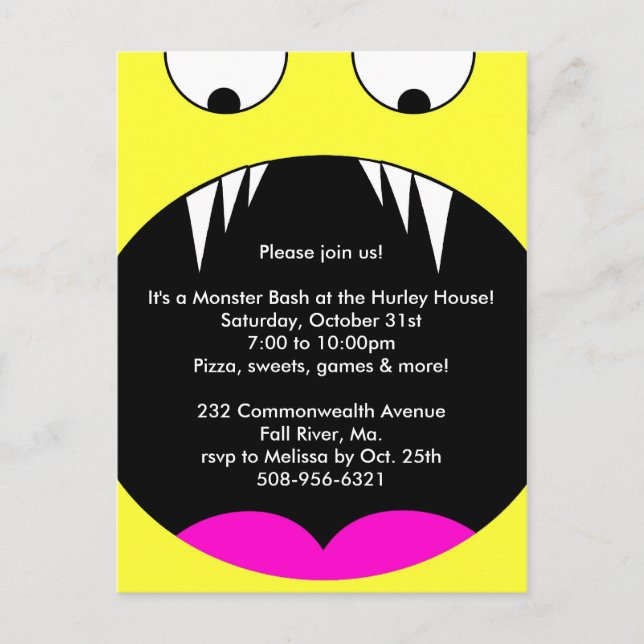 Carte Postale Invitation du Monster Bash Halloween Party (jaune) (Devant)