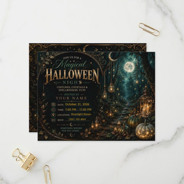 Carte Postale Invitation éditable pour une nuit magique d'Hallow (Devant/Arrière en situation)