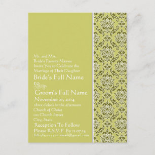 Carte Postale Invitation Elegant Lime & White Mariage damassé