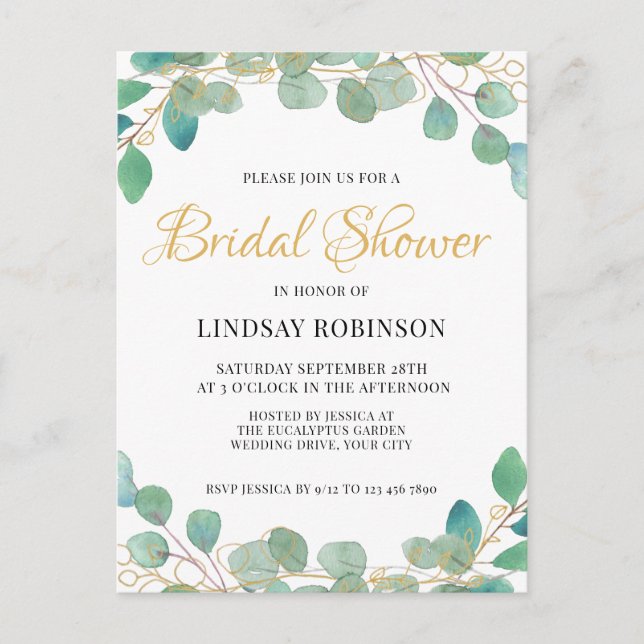 Carte postale Invitation Eucalyptus Green Bridal (Devant)
