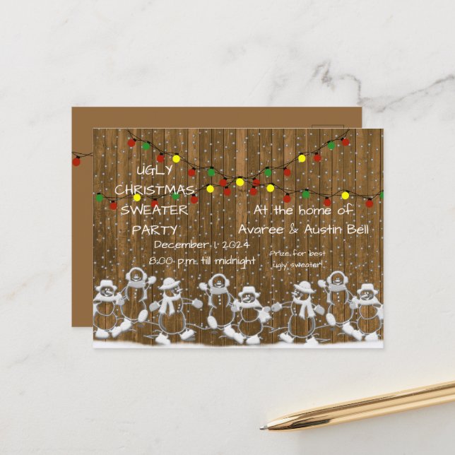 Carte postale Invitation fête de Noël (Devant/Arrière en situation)