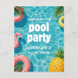 Carte Postale Invitation Fête Piscine Flamant Tropical Fun