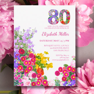 Carte Postale Invitation florale pour les 80 ans pour un anniver