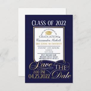 Carte postale Invitation Gold and Blue Graduation