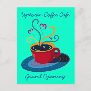 CARTE POSTALE INVITATION GRAND OUVERTURE CAFÉ BOUTIQUE CAFÉ CART