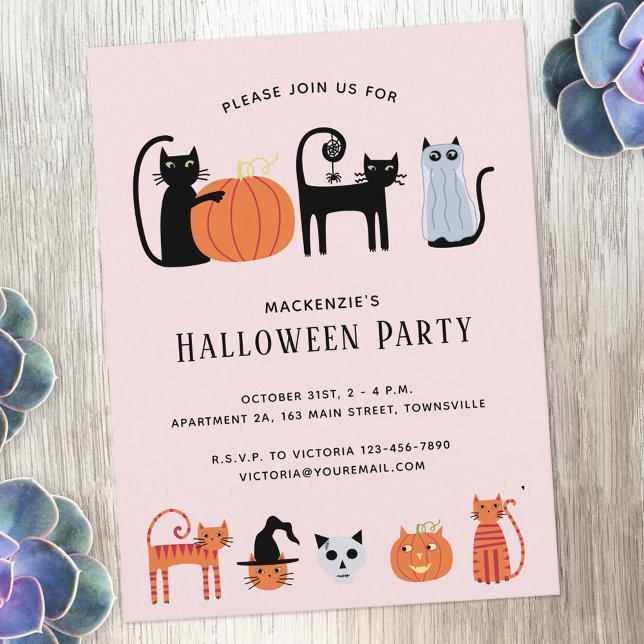 Carte postale Invitation Halloween Cat Party (Créateur téléchargé)