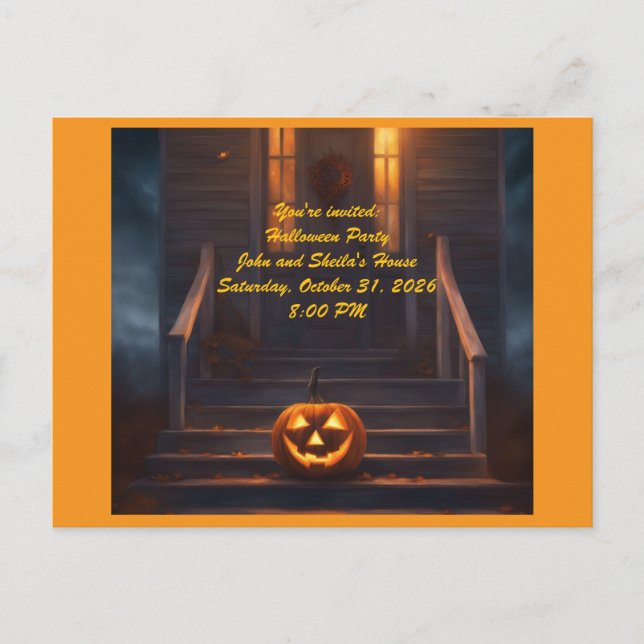 Carte Postale Invitation Halloween Citrouille (Devant)
