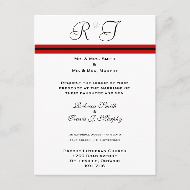 Carte Postale Invitation - Ligne rouge et noire (Devant)
