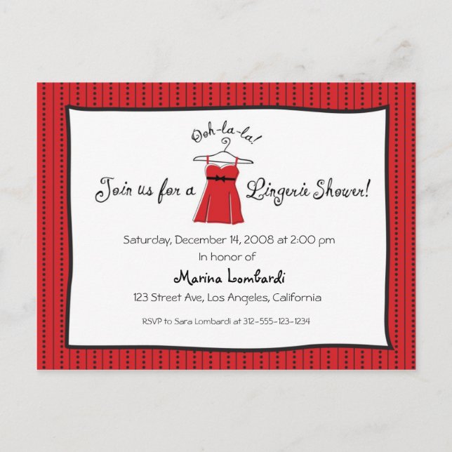 Carte Postale Invitation Lingerie Douche (Devant)