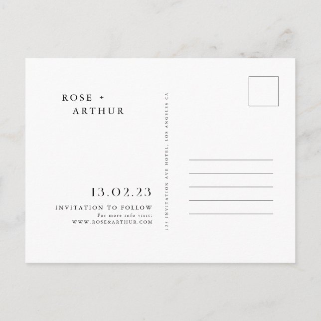 Carte Postale Invitation minimale et chic pour annoncer la date  (Dos)