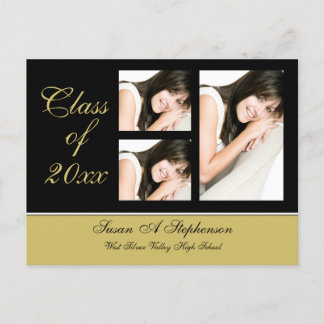 Carte postale Invitation, noir + or, 3 photos