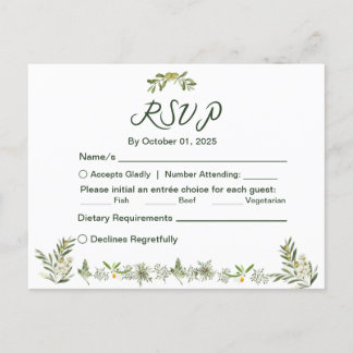 Carte postale Invitation Olive Green RSVP