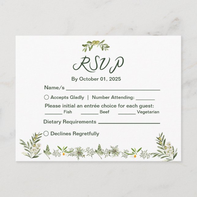 Carte postale Invitation Olive Green RSVP (Devant)