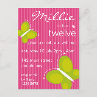 Carte Postale Invitation papillon [chaux + rose]