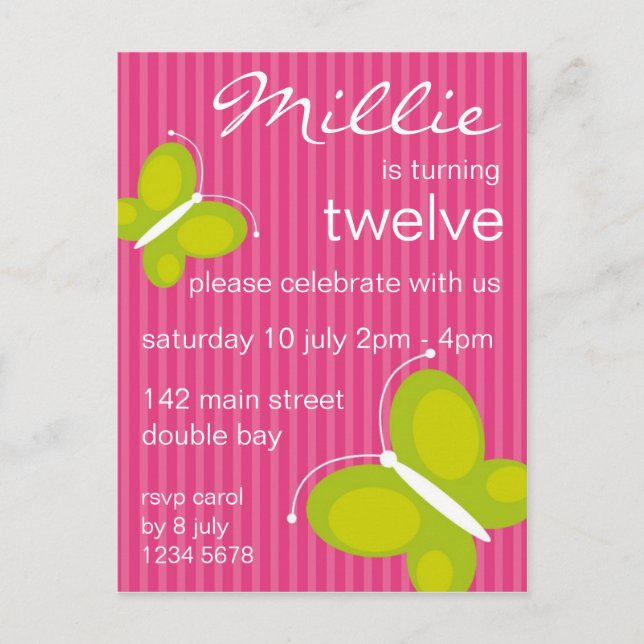 Carte Postale Invitation papillon [chaux + rose] (Devant)
