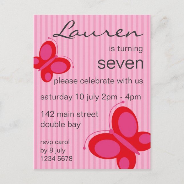 Carte Postale Invitation papillon [rouge + rose] (Devant)