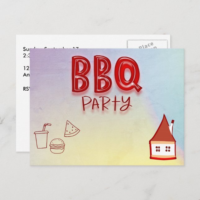 Carte postale Invitation personnalisable BBQ Party (Devant / Derrière)