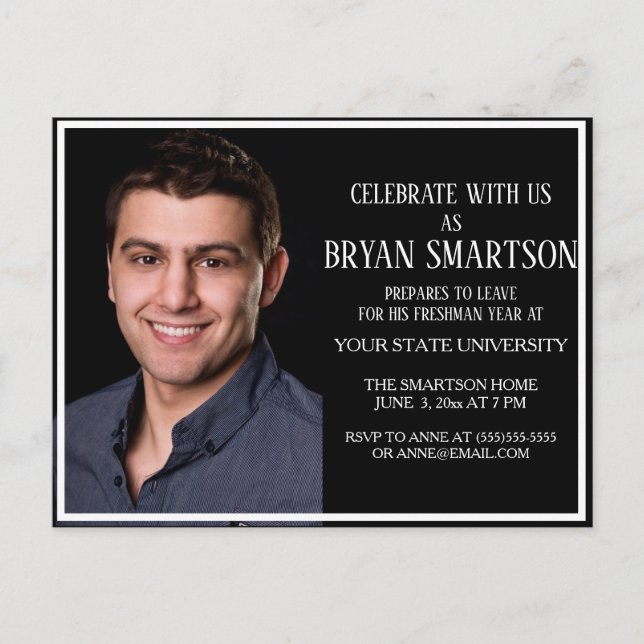 Carte Postale Invitation photo de fête de coffre de collège noir (Devant)