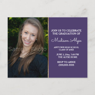 Carte Postale Invitation photo de la fête moderne Purple Gold