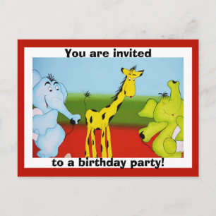 Carte Postale Invitation pour l'anniversaire d'un zoo animé pour