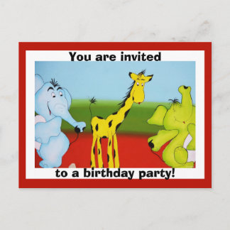 Carte Postale Invitation pour l'anniversaire d'un zoo animé pour