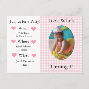 Carte Postale Invitation pour le 1er anniversaire d'une fille