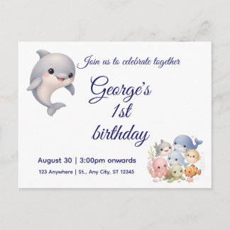 Carte Postale Invitation pour le premier anniversaire sous la me