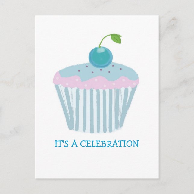 Carte Postale Invitation pour une fête avec un cupcake bleu (Devant)