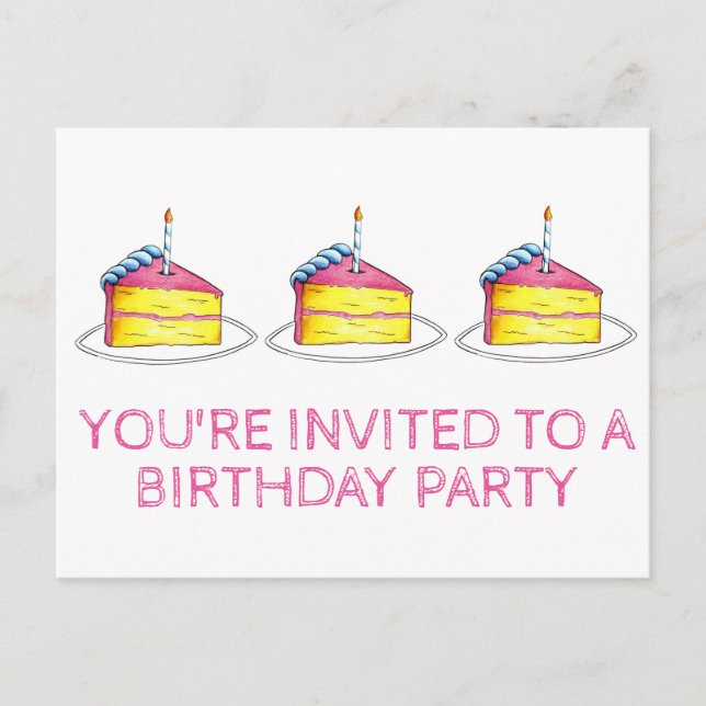 Carte Postale Invitation pour une fête d'anniversaire avec bougi (Devant)