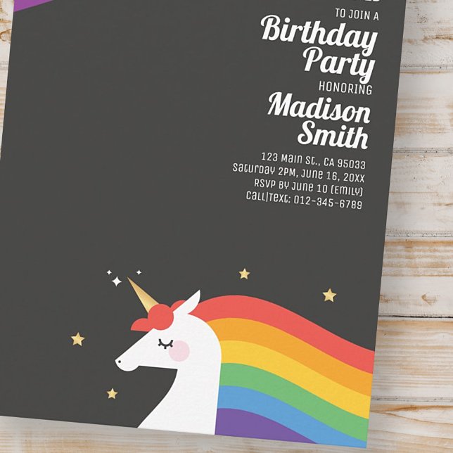 Carte Postale Invitation pour une fête d'anniversaire licorne ar (Créateur téléchargé)