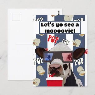 Carte postale Invitation Retro Popcorn Loving Cow 